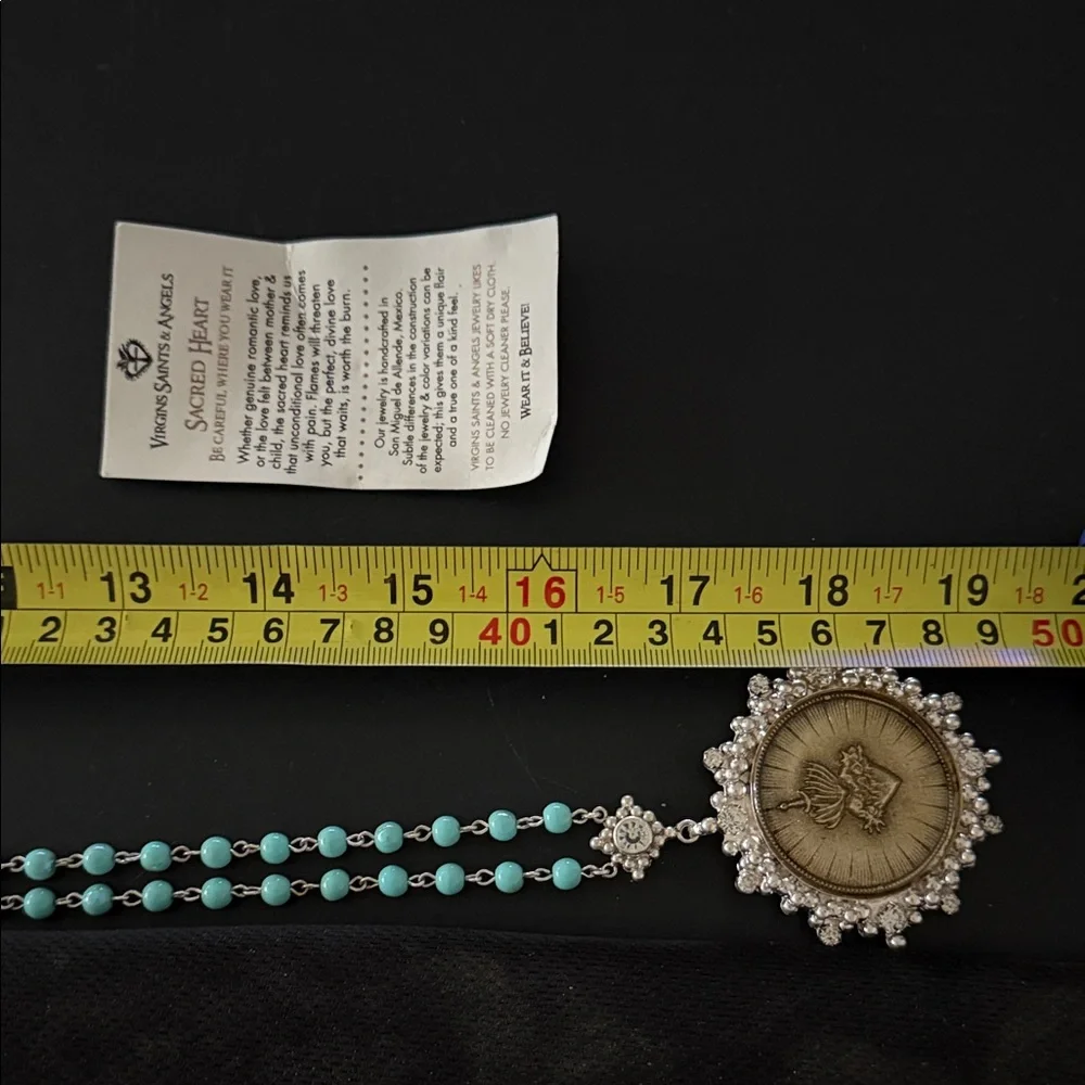 VSA CLOISTER SACRED HEART NECKLACE 4MM TURQUOISE BEADS - NWT - Picture 7 of 12